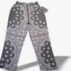 REBEL VENGEANCE Mens Joggers Black Bandana Print Streetwear Punk Windbreak Small